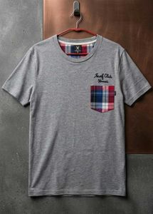 Men's Grey T-Shirt with Plaid Pocket