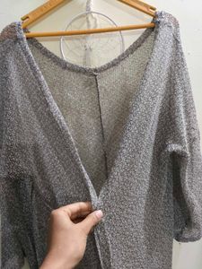 Elegant Silver Knit Cardigan