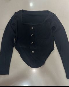 Black Button Detail Long Sleeve Top
