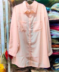 Peach Oversized Button-Up Shirt