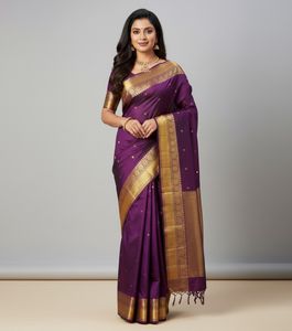 Elegant Purple Saree with Gold Border