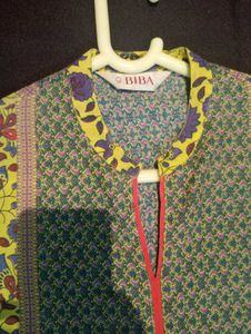BIBA Lime Yellow Straight Bohemian Printed Kurta-S