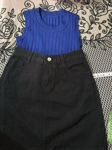 Ribbed Blue Sleeveless Top
