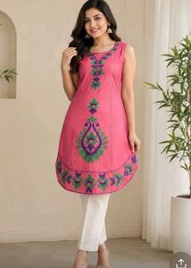 Pink Embroidered Sleeveless Kurta