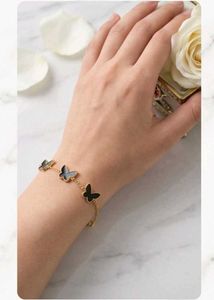 Dainty Butterfly Gold &amp; Black Enamel Bracelet
