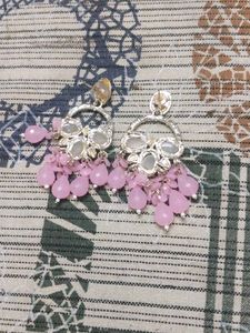 Elegant Pink &amp; White Dangle Earrings