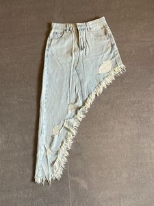 Distressed Denim Asymmetrical Skirt