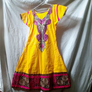 Tailor Made Gold Ethnic Embroidery Anarkali Kurti