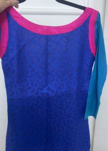 Vibrant Blue Kurta with Pink & Green Border