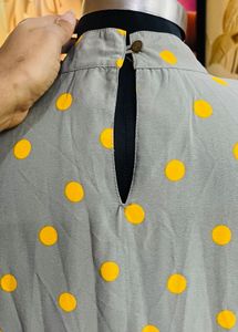 Grey Polka Dot Tiered Midi Dress