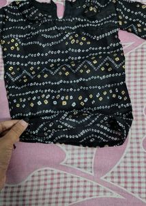 Black bandhej cotton girls top 1 year old
