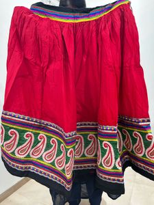 Vibrant Red Embroidered Skirt with dupatta and blo