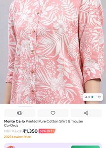 Pink Floral Cotton Shirt only size XL
