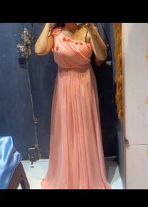Elegant Peach One-Shoulder Gown