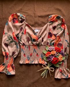 Floral Smocked Crop Top with Jeans