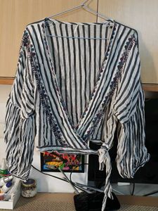 Boho Striped Wrap Top