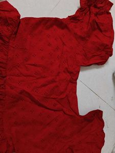 Chic Red Eyelet Top