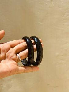 y2k Chunky Black Faceted Bangles (Set of 2)