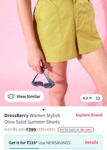 Dressberry Olive Solid Summer Shorts