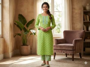 Vibrant Green Printed Kurta Set