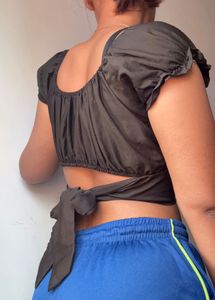 Stylish Black Ruched Crop Top