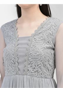 Elegant Grey Lace &amp; Tulle Gown
