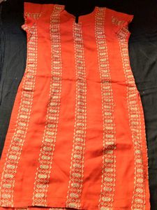 Orange Embroidered Kurta