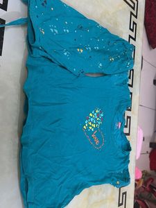 Cute Heart Print Teal Top &amp; Pants Set