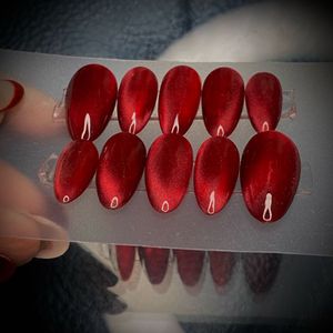 Deep Ruby Red Cat Eye Press On Nails