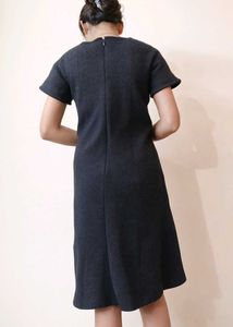 Chic Dark Grey Button Detail A-Line Dress
