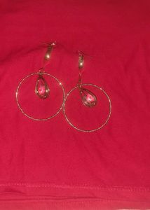Gold Hoop Earrings with white Drops