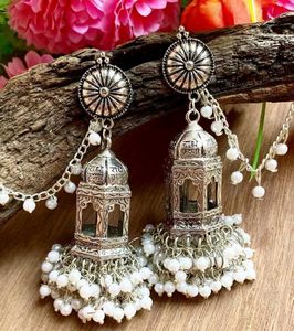 Oxidized Silver Bahubali Jhumka Earrings with Chai