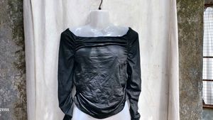 23279. Chic Black Ruched Off-Shoulder Top