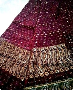 Embroidered Maroon Saree