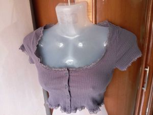 Retro Button-Up Lettuce Hem Crop Top