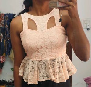Chic Peach Lace Peplum Top