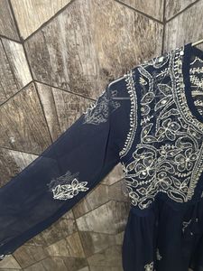 Navy Blue Embroidered Kurta