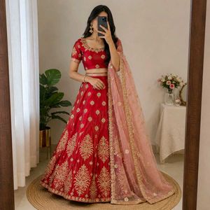 Red Embroidered Lehenga Choli Set || size:xl