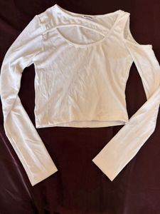 White Cold Shoulder Cut-Out Top