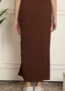 NEUDIS- Bodycon Brown Ribbed Ruched Midi Skirt