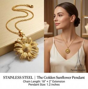 Anit Tarnish Golden Sunflower Pendant Necklace