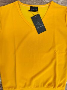 Calvin Klein Bright Yellow V-Neck Tee - L