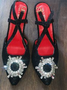 CARLA BRAGA Embellished Sparkling Black Heels