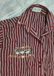 Striped Button-Up Shirt with Embroidery❣️