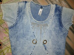 Cotton Denim Dress, Fit S&amp;M Both, Branded Dress