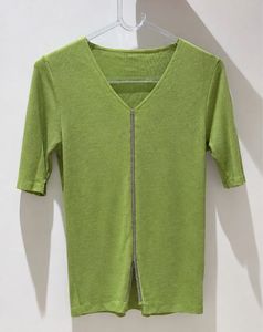 Lime Green V-Neck Zip Top