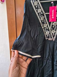 Elegant Dark Kurta with Intricate Neckline