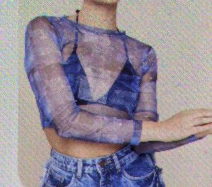 Sheer Blue Marble Print Top