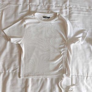 White Ruched Side T-Shirt