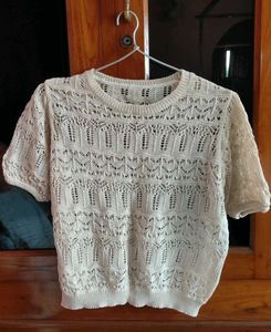 Cream Cable Knit Short Sleeve Top